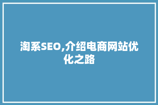 淘系SEO,介绍电商网站优化之路