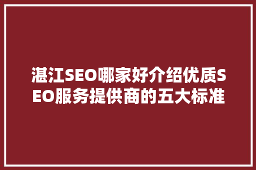湛江SEO哪家好介绍优质SEO服务提供商的五大标准