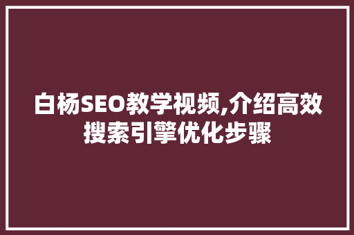 白杨SEO教学视频,介绍高效搜索引擎优化步骤