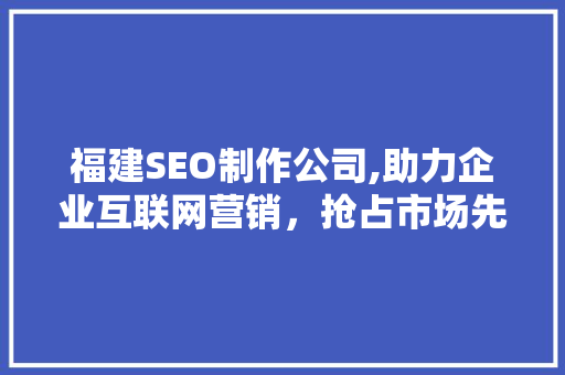 福建SEO制作公司,助力企业互联网营销，抢占市场先机