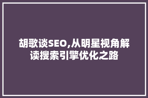 胡歌谈SEO,从明星视角解读搜索引擎优化之路
