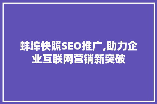 蚌埠快照SEO推广,助力企业互联网营销新突破