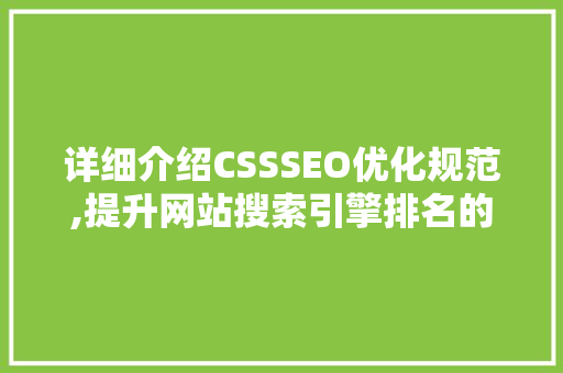 详细介绍CSSSEO优化规范,提升网站搜索引擎排名的步骤与方法