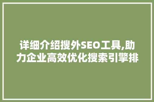 详细介绍搜外SEO工具,助力企业高效优化搜索引擎排名