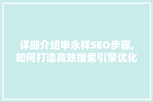 详细介绍申永祥SEO步骤,如何打造高效搜索引擎优化方法