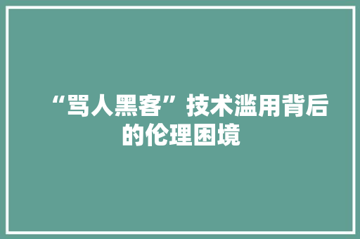 “骂人黑客”技术滥用背后的伦理困境