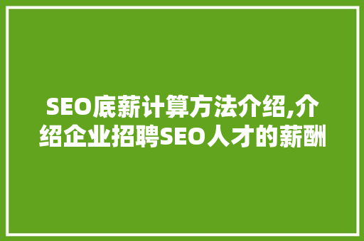 SEO底薪计算方法介绍,介绍企业招聘SEO人才的薪酬秘密