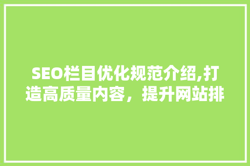 SEO栏目优化规范介绍,打造高质量内容，提升网站排名