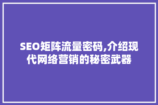SEO矩阵流量密码,介绍现代网络营销的秘密武器