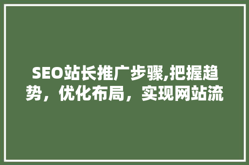 SEO站长推广步骤,把握趋势，优化布局，实现网站流量增长