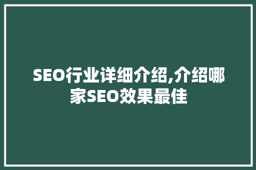 SEO行业详细介绍,介绍哪家SEO效果最佳