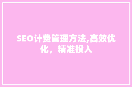 SEO计费管理方法,高效优化，精准投入