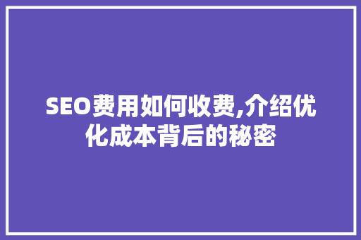 SEO费用如何收费,介绍优化成本背后的秘密