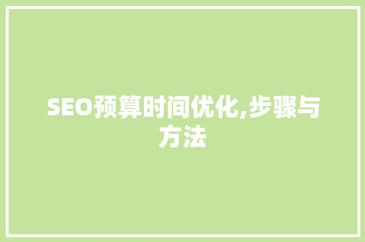 SEO预算时间优化,步骤与方法