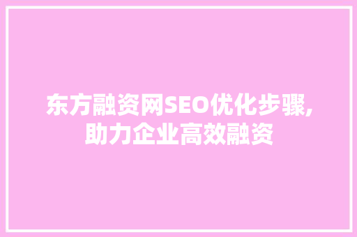 东方融资网SEO优化步骤,助力企业高效融资