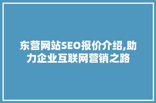东营网站SEO报价介绍,助力企业互联网营销之路
