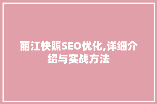 丽江快照SEO优化,详细介绍与实战方法