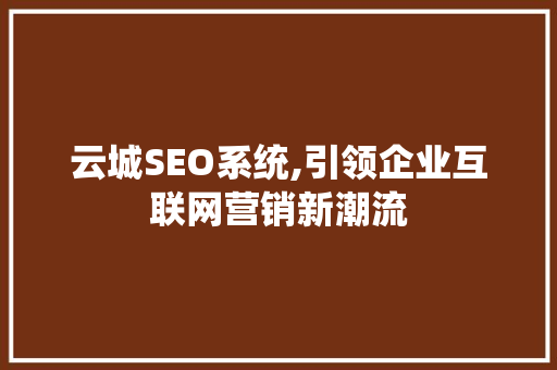 云城SEO系统,引领企业互联网营销新潮流