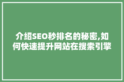 介绍SEO秒排名的秘密,如何快速提升网站在搜索引擎中的排名
