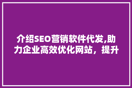 介绍SEO营销软件代发,助力企业高效优化网站，提升在线竞争力