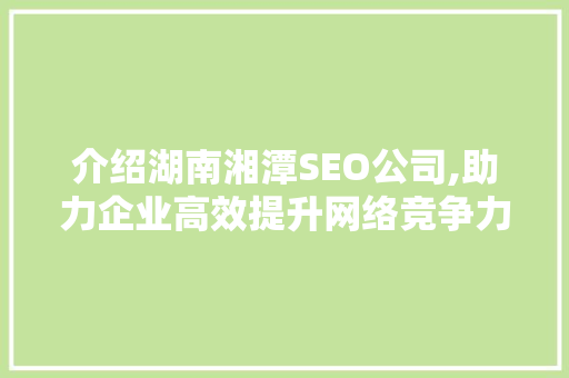 介绍湖南湘潭SEO公司,助力企业高效提升网络竞争力