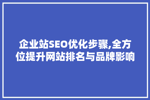 企业站SEO优化步骤,全方位提升网站排名与品牌影响力