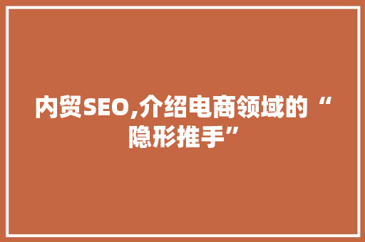内贸SEO,介绍电商领域的“隐形推手”  第1张