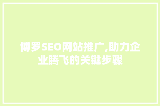 博罗SEO网站推广,助力企业腾飞的关键步骤