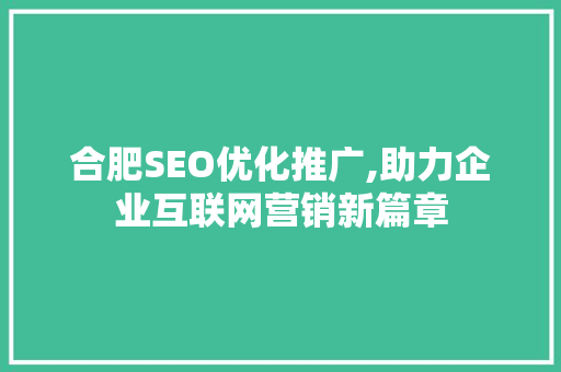 合肥SEO优化推广,助力企业互联网营销新篇章