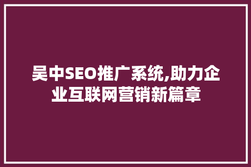 吴中SEO推广系统,助力企业互联网营销新篇章