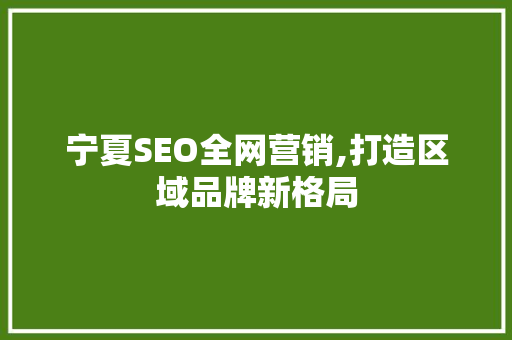 宁夏SEO全网营销,打造区域品牌新格局