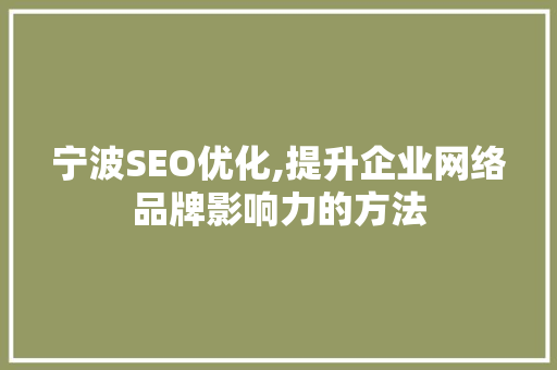 宁波SEO优化,提升企业网络品牌影响力的方法  第1张