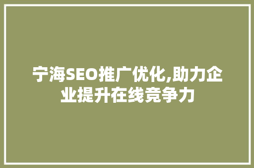 宁海SEO推广优化,助力企业提升在线竞争力