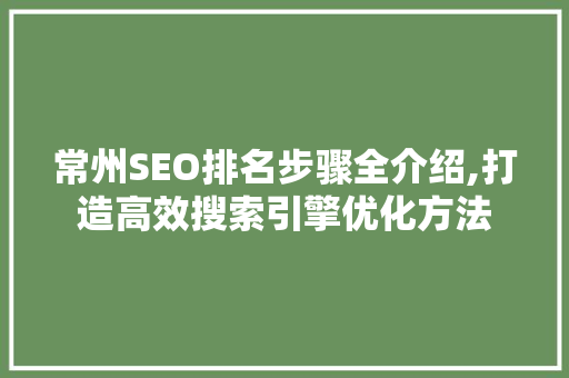 常州SEO排名步骤全介绍,打造高效搜索引擎优化方法