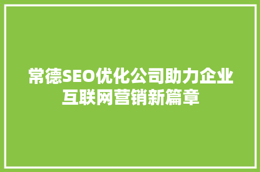 常德SEO优化公司助力企业互联网营销新篇章