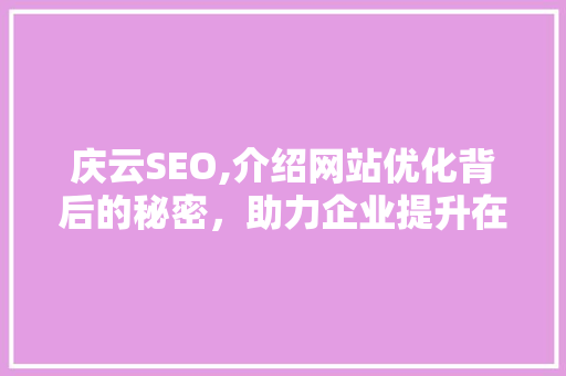 庆云SEO,介绍网站优化背后的秘密，助力企业提升在线竞争力
