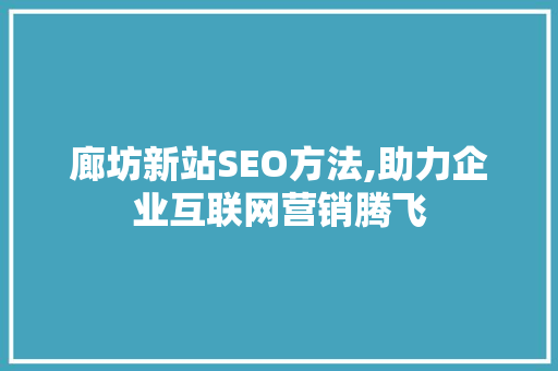 廊坊新站SEO方法,助力企业互联网营销腾飞