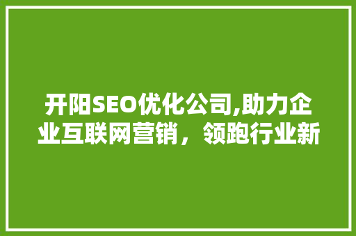 开阳SEO优化公司,助力企业互联网营销，领跑行业新趋势