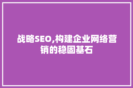 战略SEO,构建企业网络营销的稳固基石