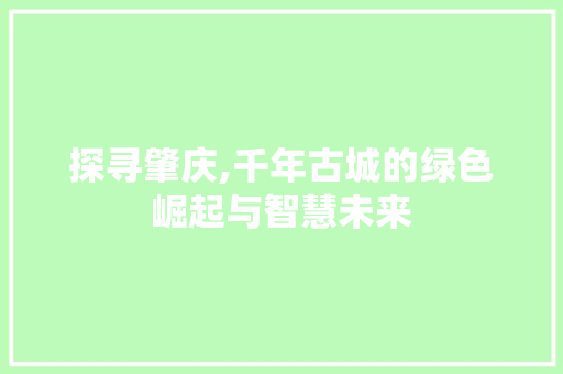 探寻肇庆,千年古城的绿色崛起与智慧未来