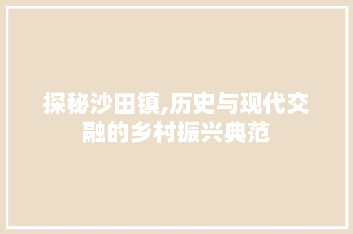 探秘沙田镇,历史与现代交融的乡村振兴典范