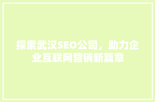 探索武汉SEO公司，助力企业互联网营销新篇章