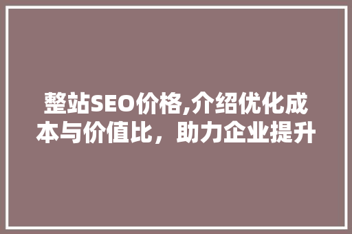 整站SEO价格,介绍优化成本与价值比，助力企业提升网络竞争力