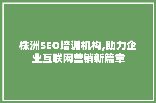 株洲SEO培训机构,助力企业互联网营销新篇章