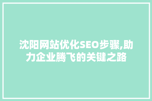 沈阳网站优化SEO步骤,助力企业腾飞的关键之路