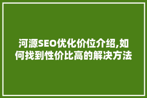 河源SEO优化价位介绍,如何找到性价比高的解决方法