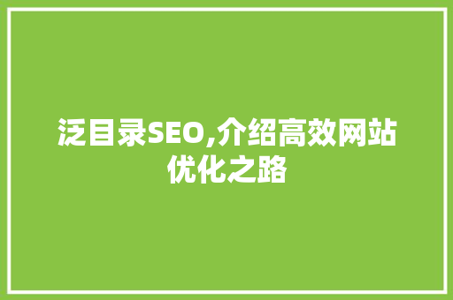 泛目录SEO,介绍高效网站优化之路  第1张