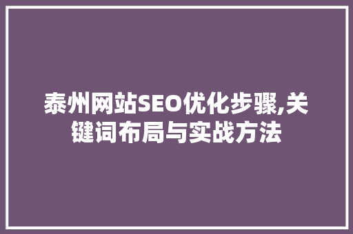 泰州网站SEO优化步骤,关键词布局与实战方法