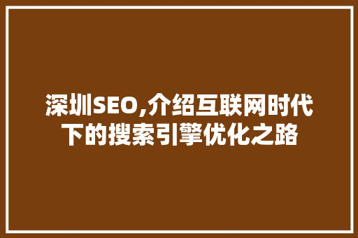 深圳SEO,介绍互联网时代下的搜索引擎优化之路