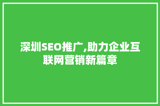 深圳SEO推广,助力企业互联网营销新篇章